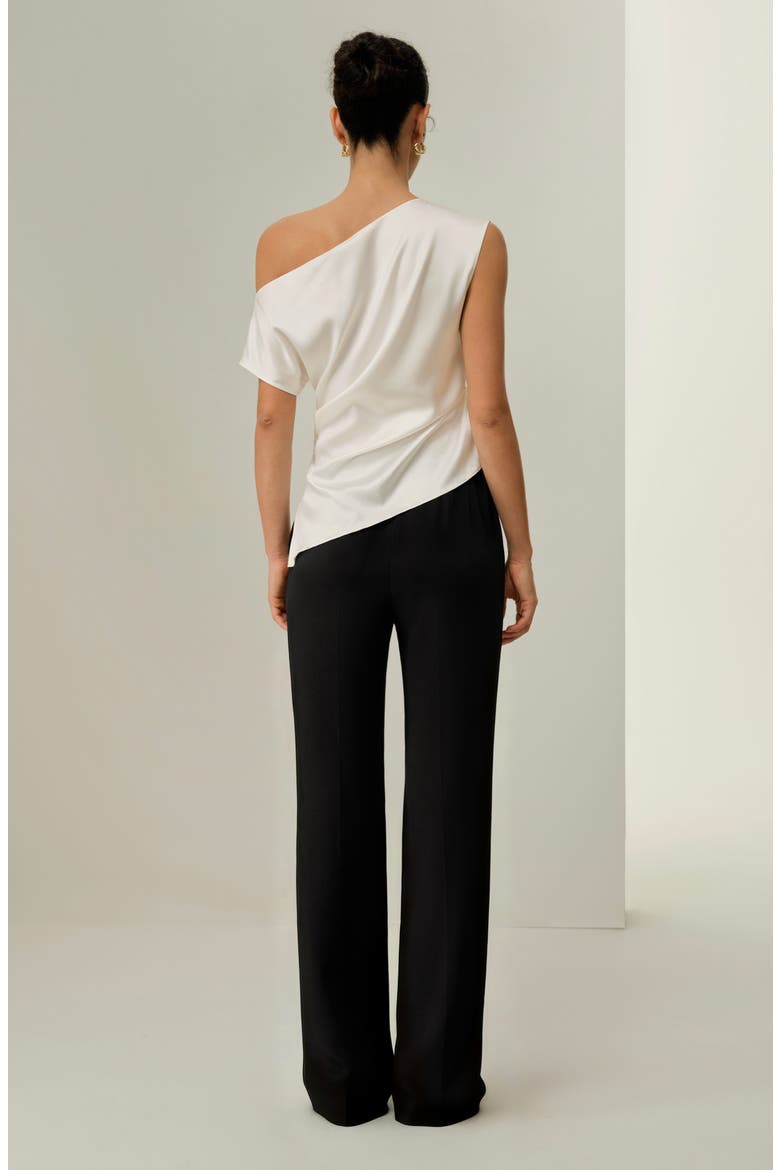 Women's Stretch Silk Charmeuse Asymmetric Top, Alternate, color, Natural White