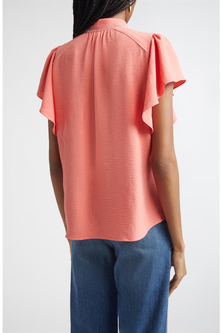 Aurora Ruffle Sleeve Button Front Shirt, Alternate, color, CORAL
