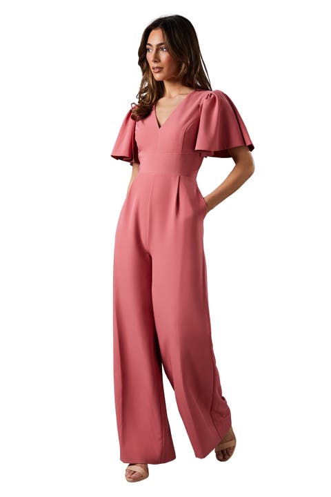 Flutter Sleeve Plunge Jumpsuit