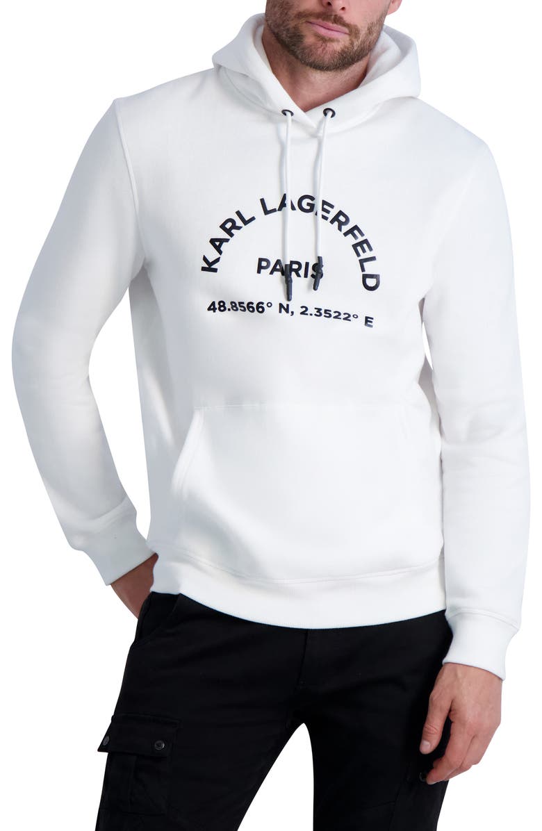 KARL LAGERFELD PARIS Latitude/Longitude Hoodie, Main, color, White