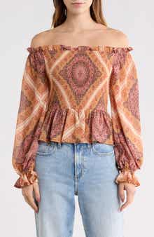 FLYING TOMATO Off-the-Shoulder Print Top