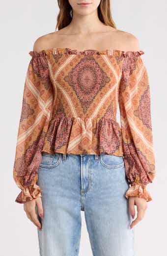 FLYING TOMATO Off-the-Shoulder Print Top