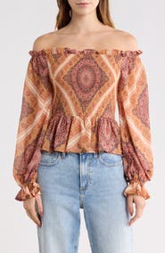 FLYING TOMATO Off-the-Shoulder Print Top