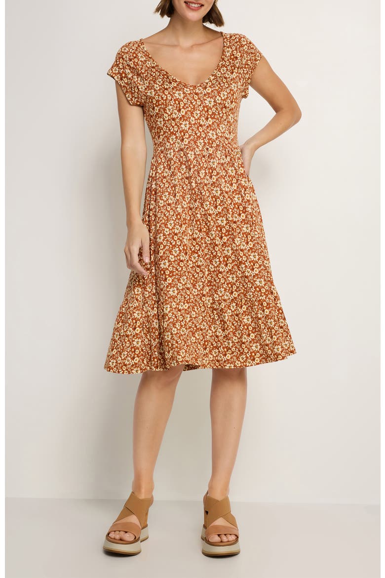 V-Neck Flounce Dress, Main, color, Brown Multi