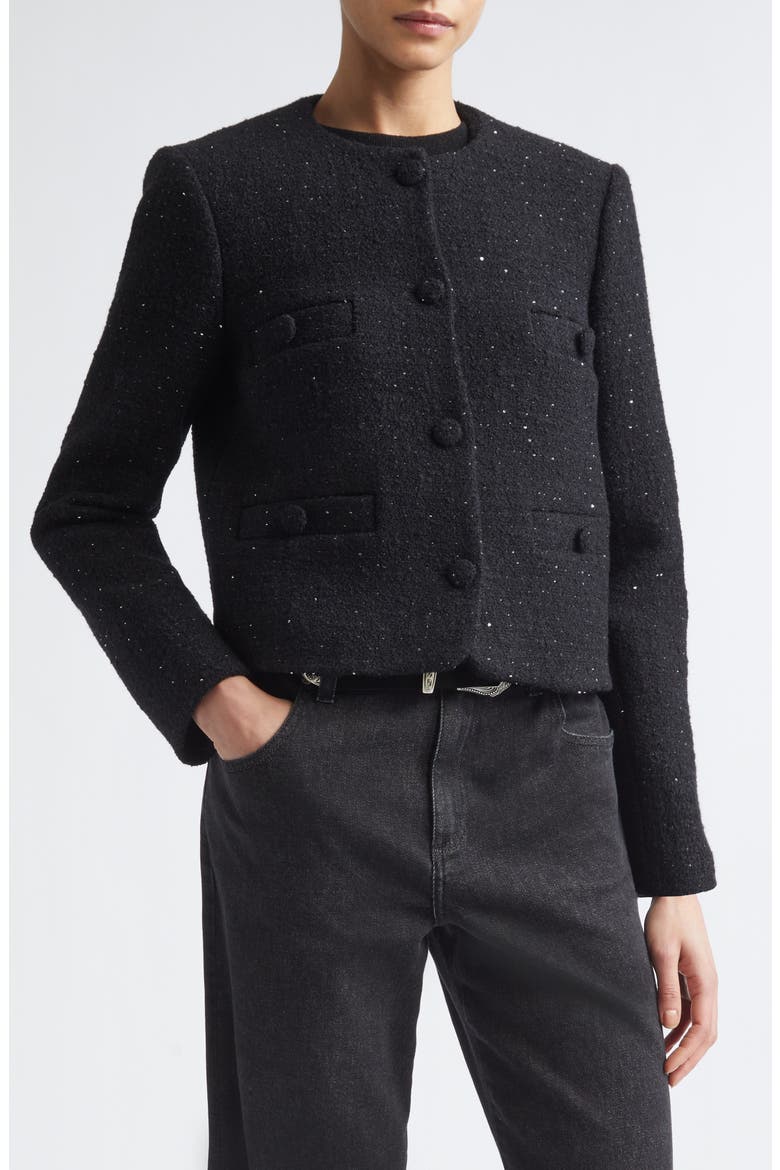 Collarless Wool Blend Jacket, Main, color, 22 BLACK