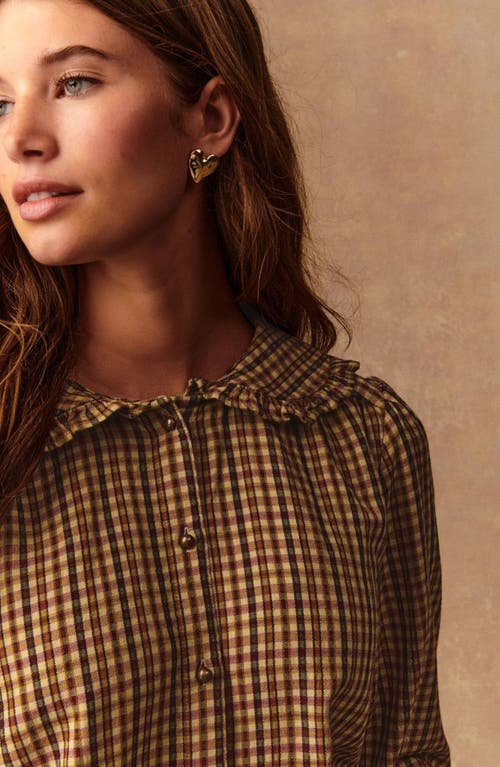 Next Check Ruffle Collar Button-up Shirt In Brown