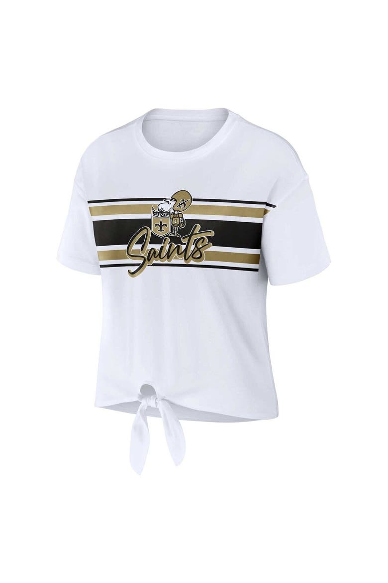 Women's WEAR by Erin Andrews White New Orleans Saints Front Tie Retro T-Shirt, Alternate, color, White