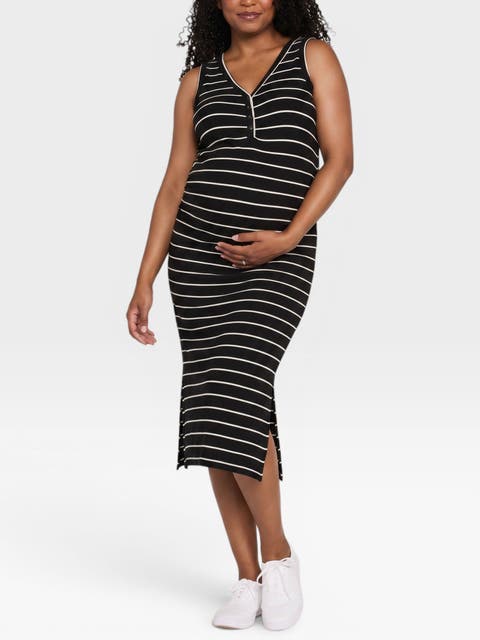 Sleeveless Henley Racerback Maternity Midi Dress