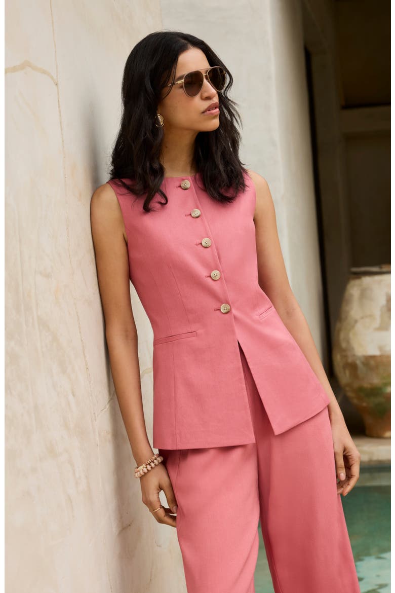 Linen Blend Longline Vest, Alternate, color, PINK CLAY