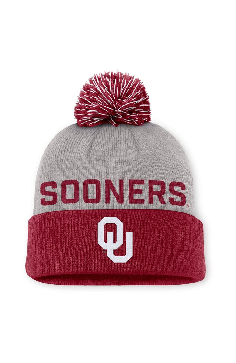 Jordan Brand Men's Jordan Brand Gray/Crimson Oklahoma Sooners Primetime Peak Cuffed Knit Hat with Pom, Main, color, Gray