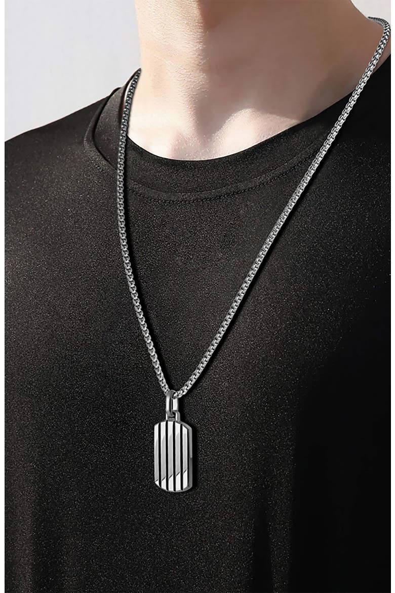 Men's Stripe Dog Tag Pendant Necklace, Alternate, color, SILVER