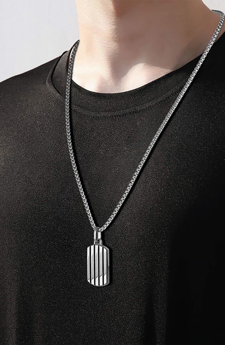 VAN HEUSEN Men's Stripe Dog Tag Pendant Necklace, Alternate, color, Silver
