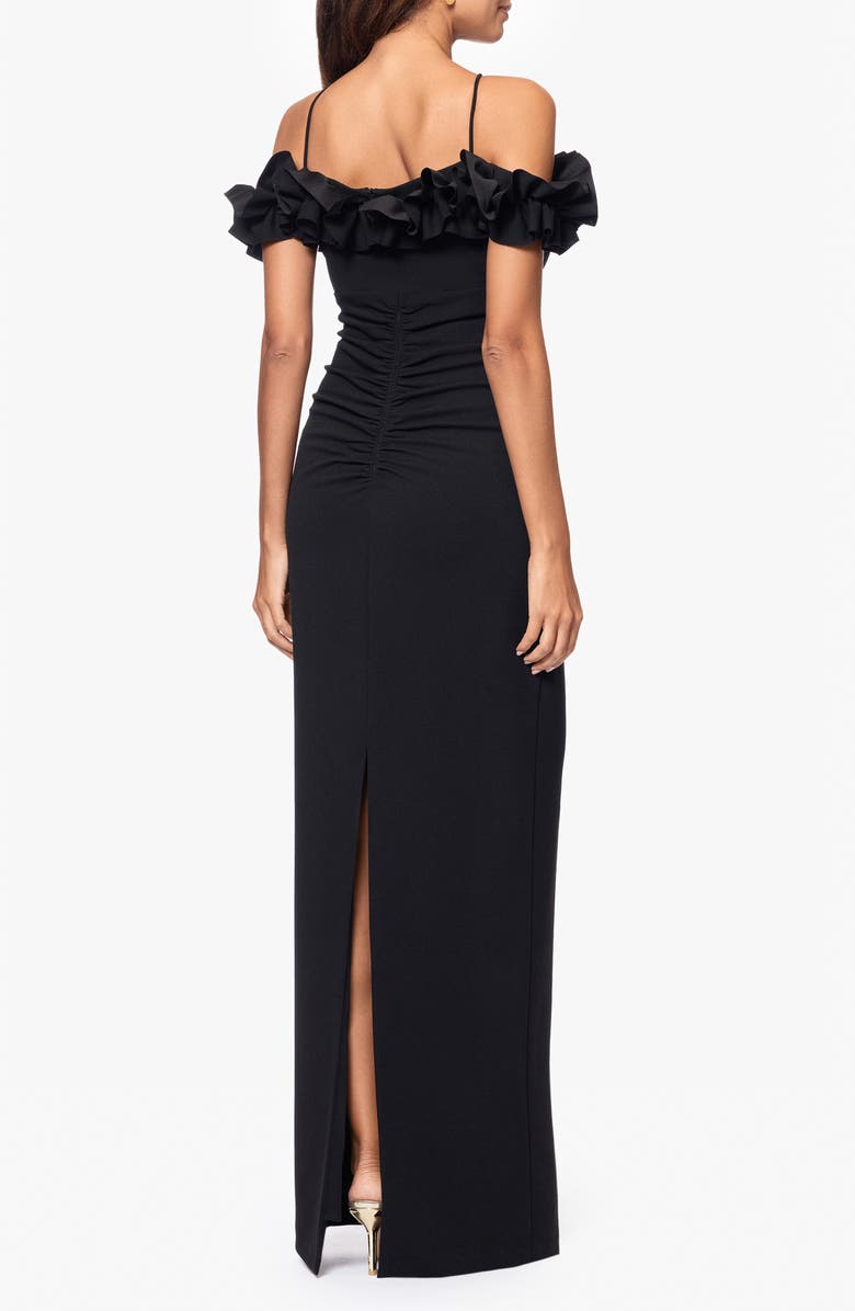Xscape Evenings Ruffle Detail Crepw Body-Con Gown, Alternate, color, Black