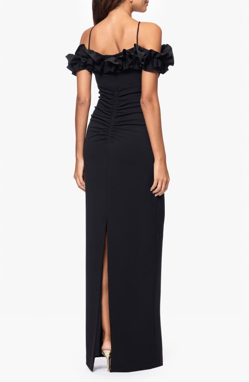 Xscape Evenings Ruffle Detail Crepw Body-con Gown In Black