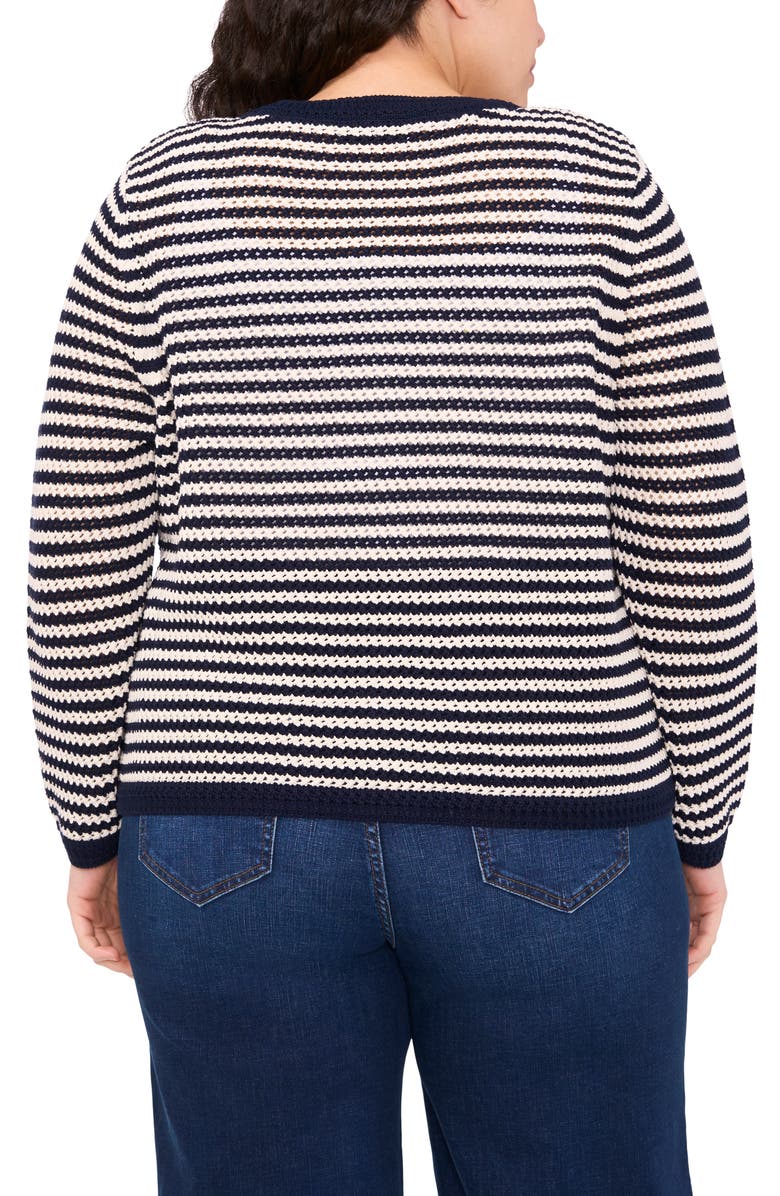CeCe Stripe Open Stitch Cardigan, Alternate, color, Classic Navy