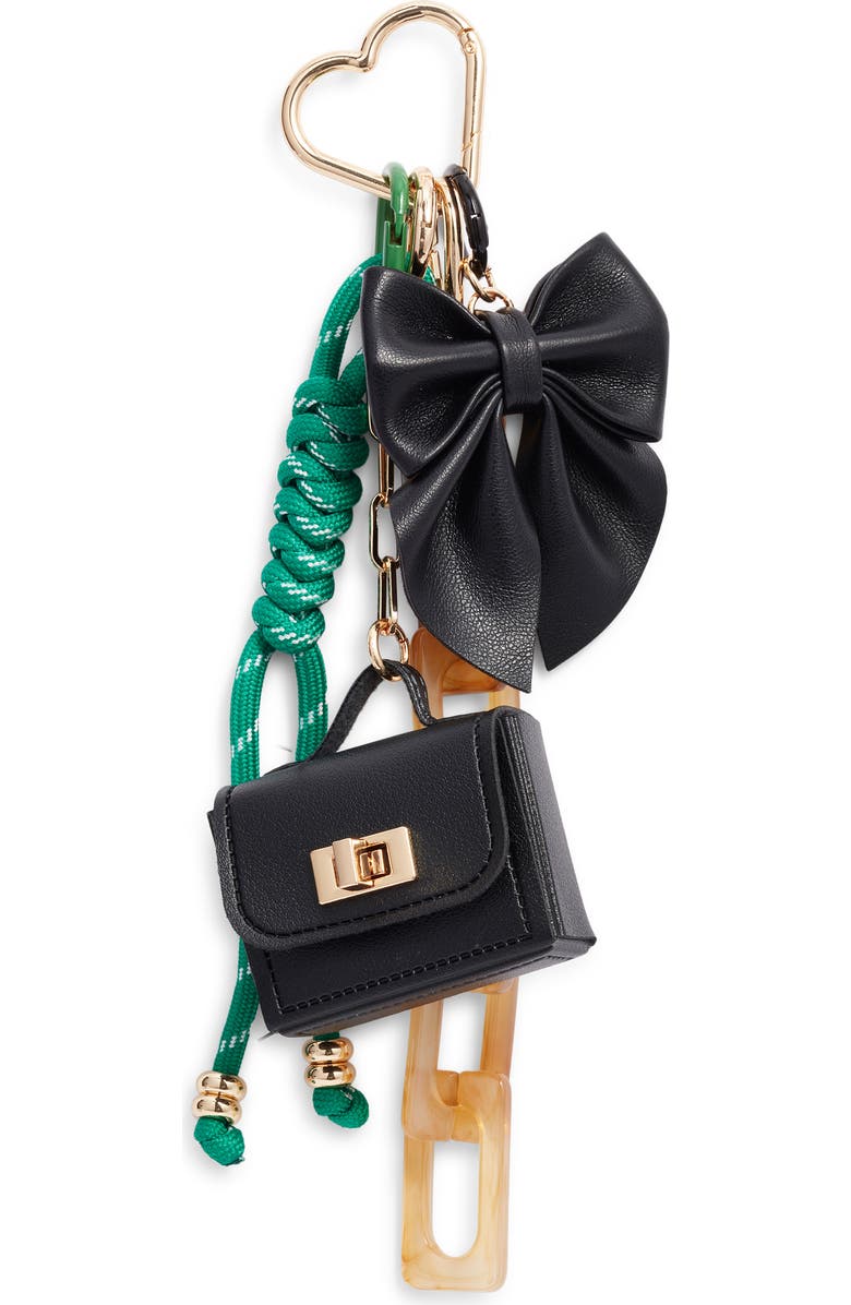 Chelsea28 Bow Faux Leather Bag Charm, Main, color, Black Multi- Gold