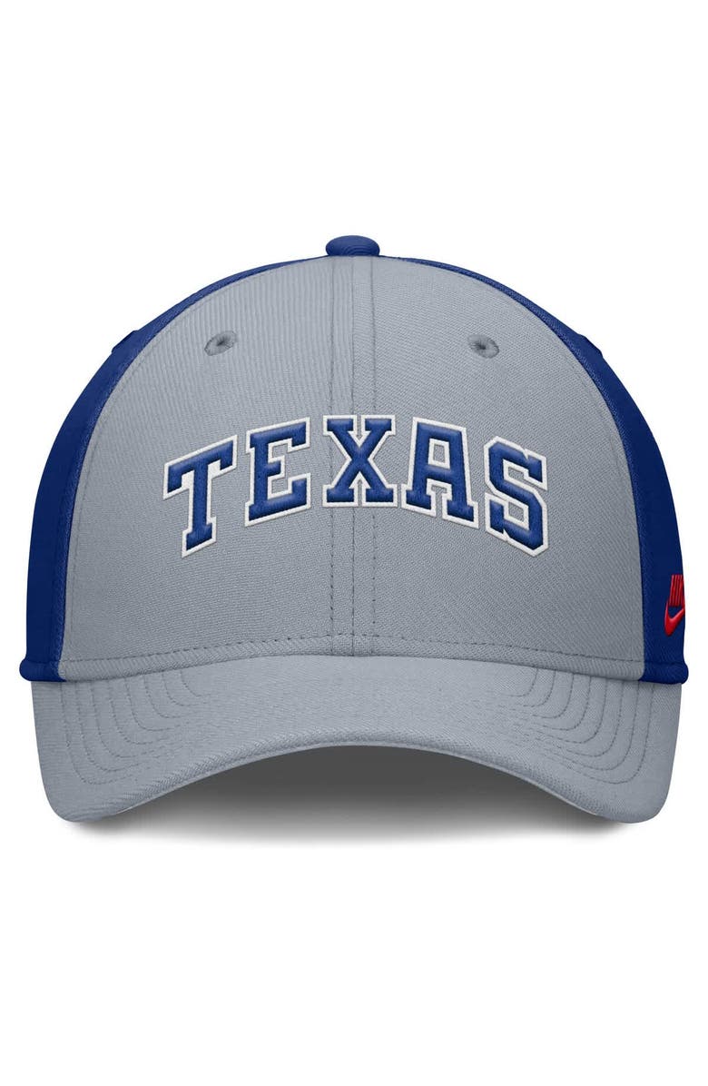 Nike Men's Nike Gray/Royal Texas Rangers Rise Swoosh Performance Flex Hat, Alternate, color, Gray