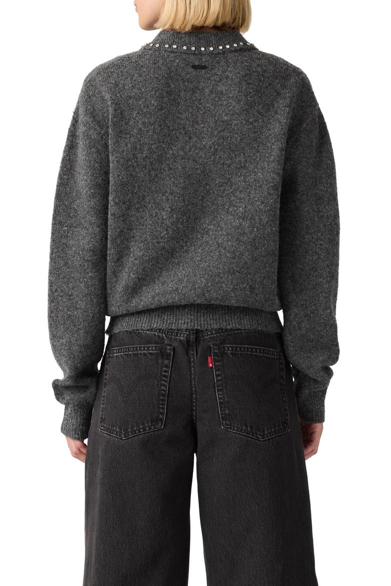 Rhinestone Collar Polo Sweater, Alternate, color, DARKER HEATHER GREY B65 BROS