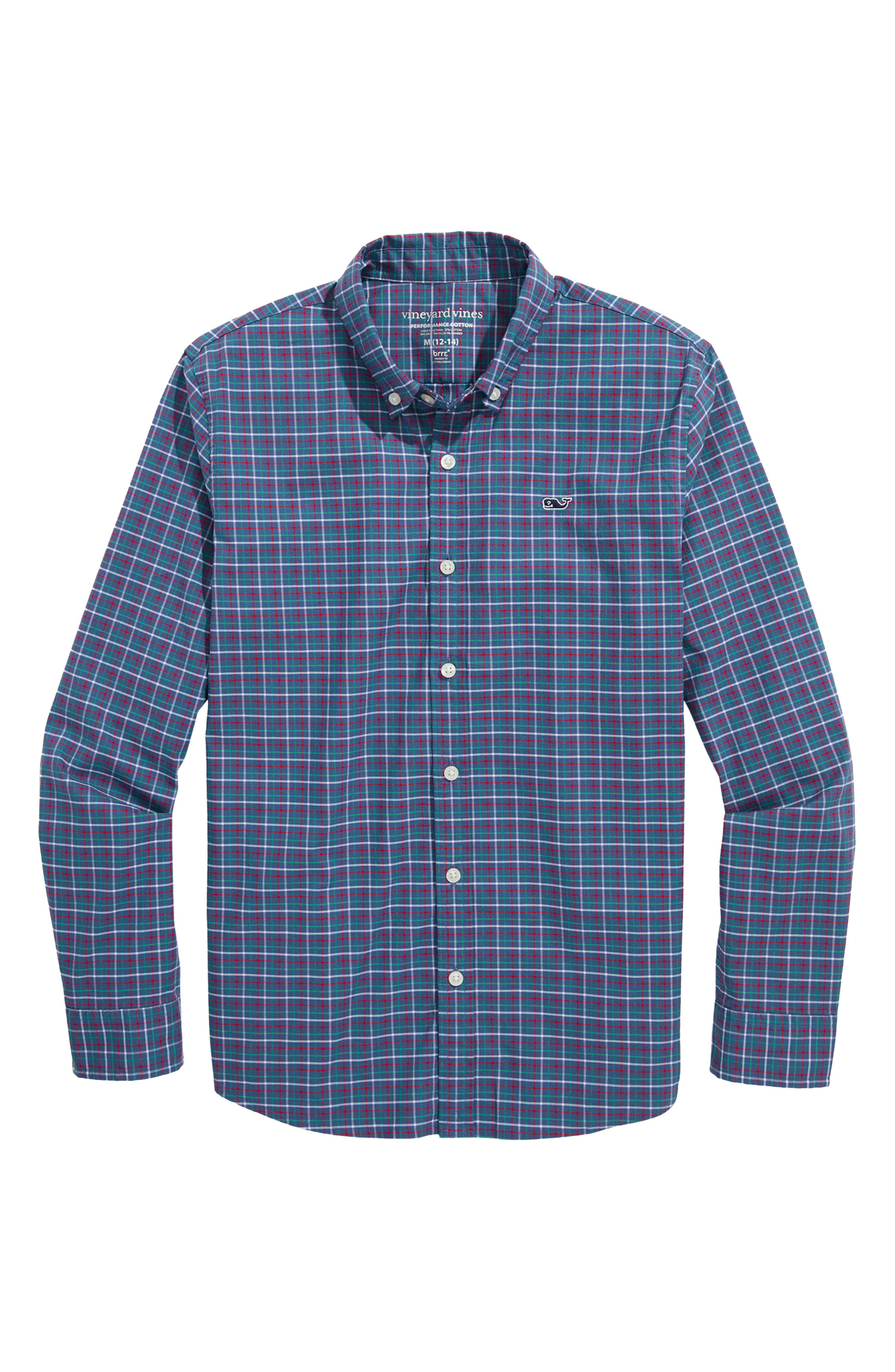 vineyard vines Kids' Wauwinet Tattersall Check Performance Cotton Blend Button-Down Shirt