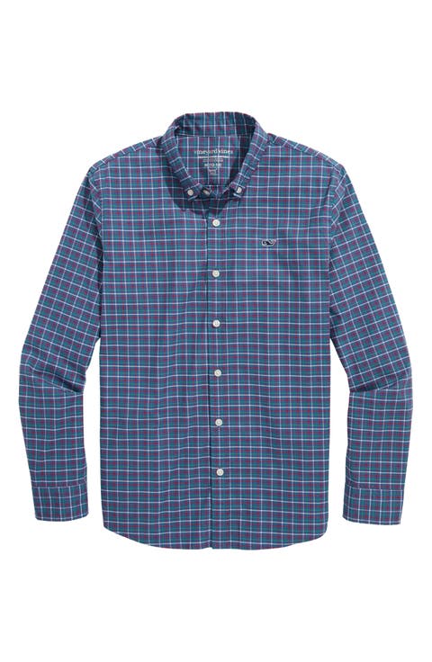 Kids' Wauwinet Tattersall Check Performance Cotton Blend Button-Down Shirt (Toddler, Little Kid & Big Kid)