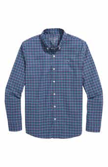 vineyard vines Kids' Wauwinet Tattersall Check Performance Cotton Blend Button-Down Shirt