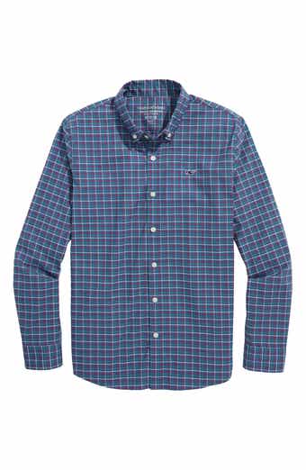 vineyard vines Kids' Wauwinet Tattersall Check Performance Cotton Blend Button-Down Shirt