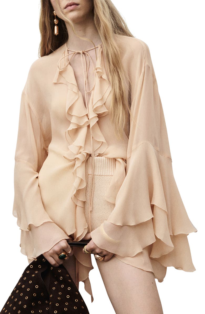 MANGO Ruffle Bell Sleeve Top, Main, color, 