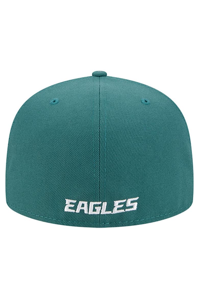 Men's New Era  Midnight Green Philadelphia Eagles Overlap Wordmark 59FIFTY Fitted Hat, Alternate, color, Green