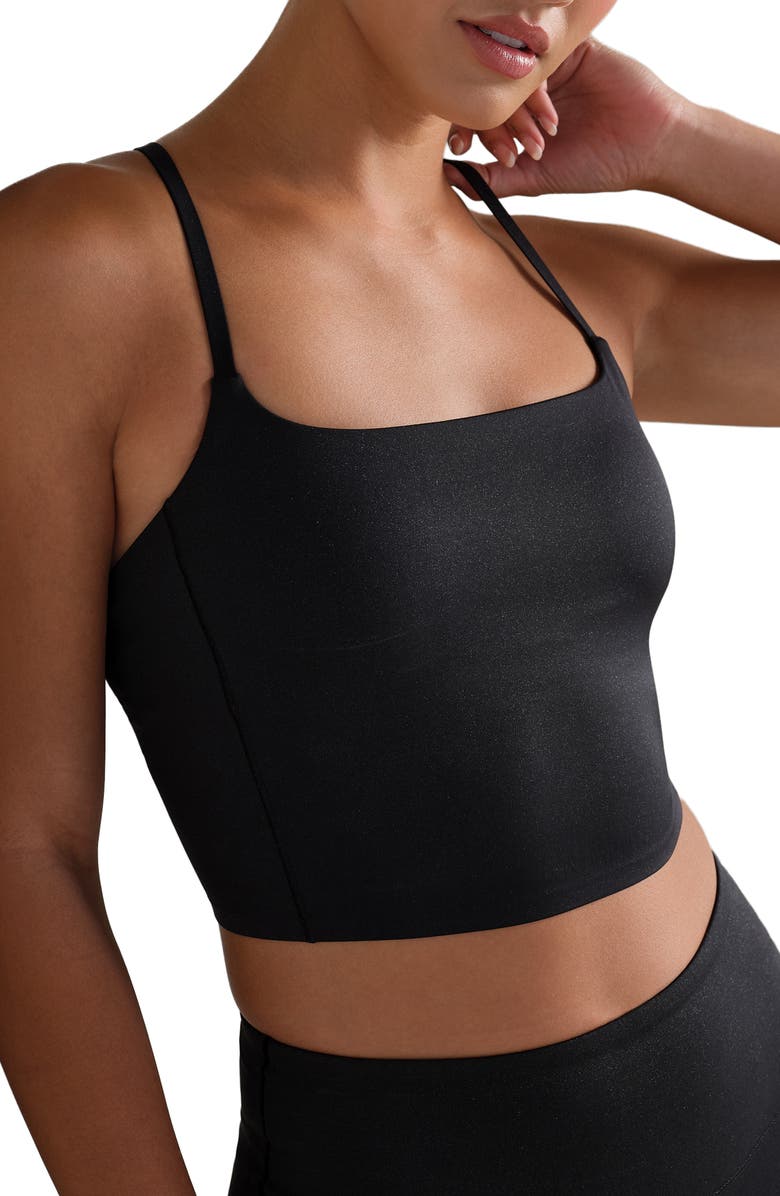 Rhone Shimmer Longline Bra, Main, color, Pure Black