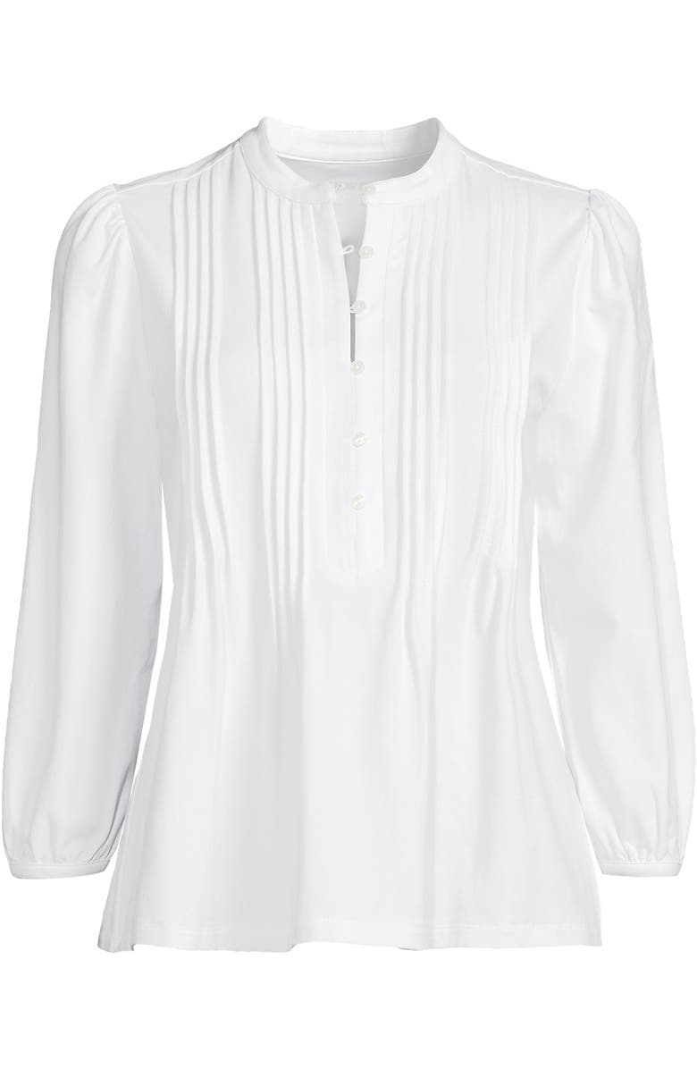 Lands' End Lightweight Jersey Button Pintuck Top, Alternate, color, White
