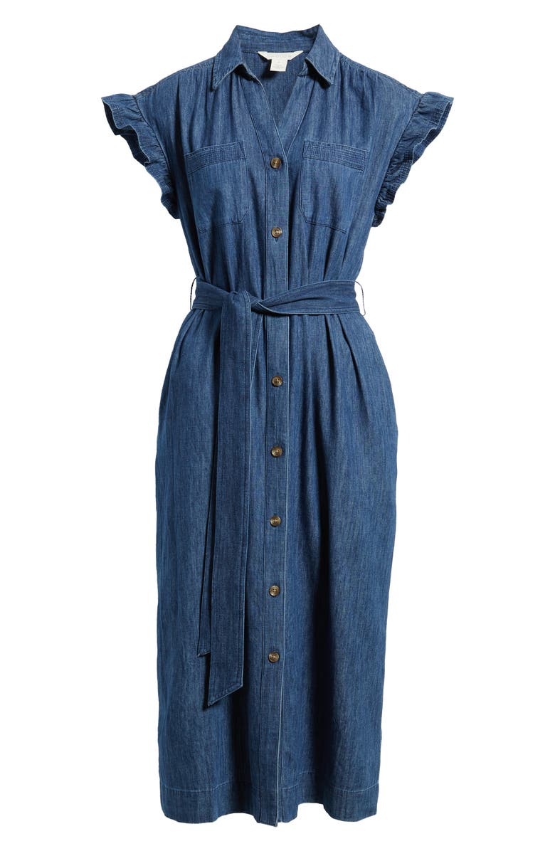 Caslon<sup>®</sup> Tie Waist Denim Midi Dress, Alternate, color, Dark Wash