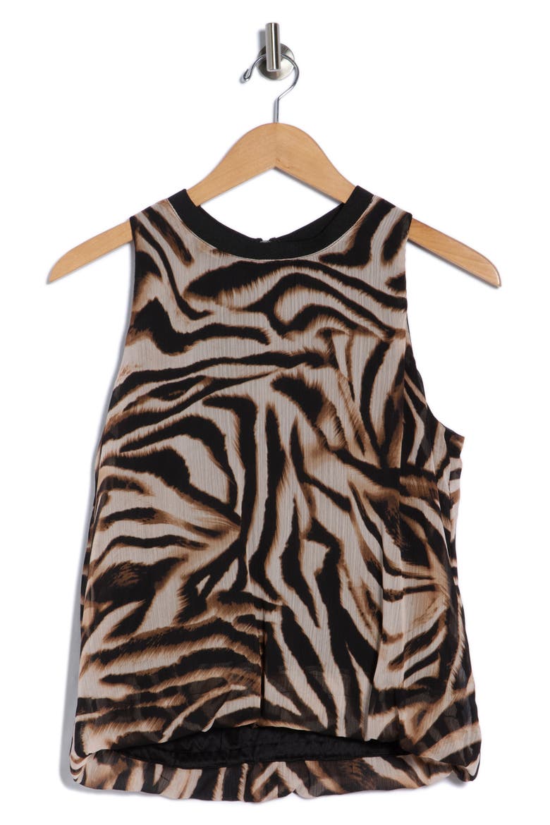 Bubble Hem Sleeveless Chiffon Top, Alternate, color, BLURRED ZEBRA