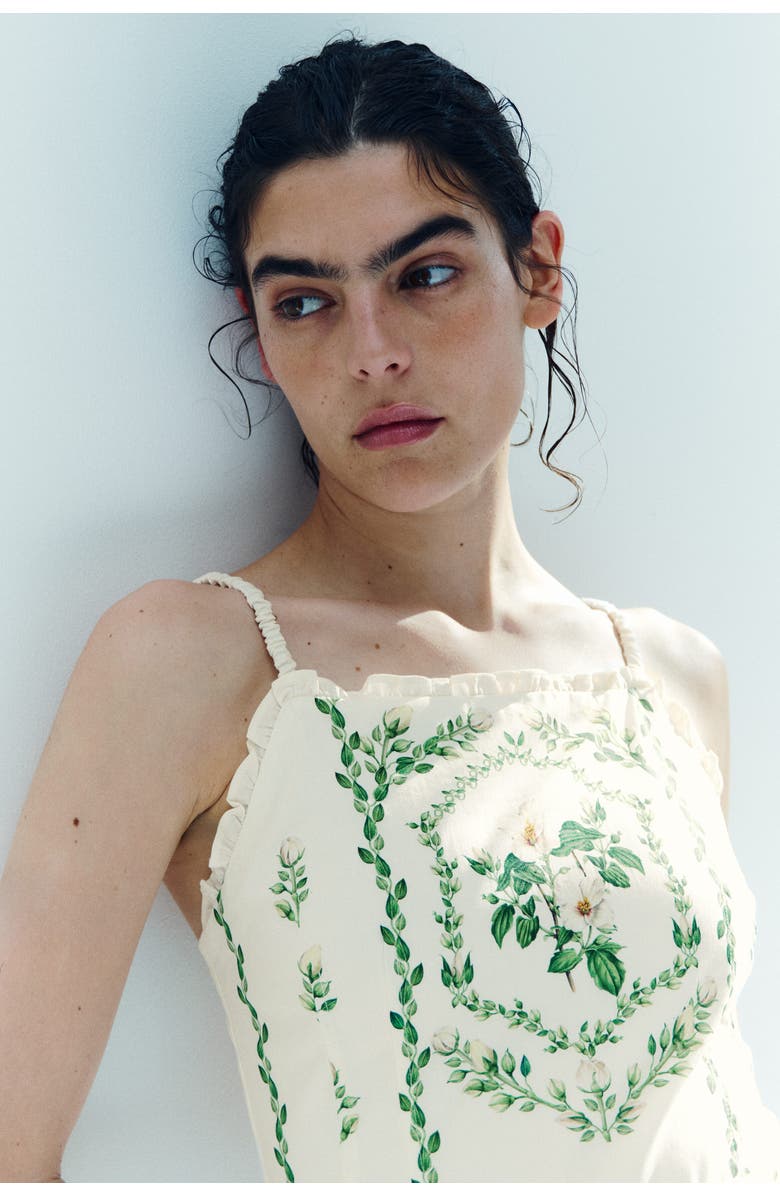 H&M Cotton dress with flared skirt, Alternate, color, Ivory/Floral