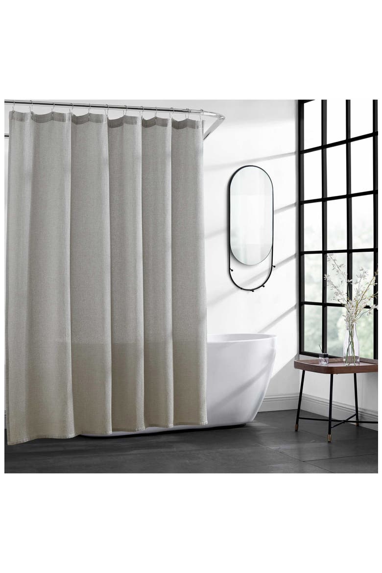 Waffle Textured Shower Curtain, Main, color, LT-PASTEL GREY