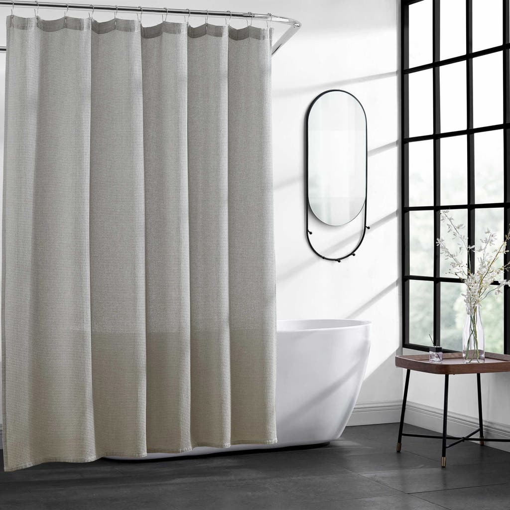 Kenneth Cole New York Waffle Textured Shower Curtain In Lt-pastel Grey