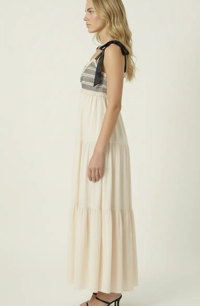 Modenaire Smocked Lace-Trim Maxi Dress, Alternate, color, Ivory