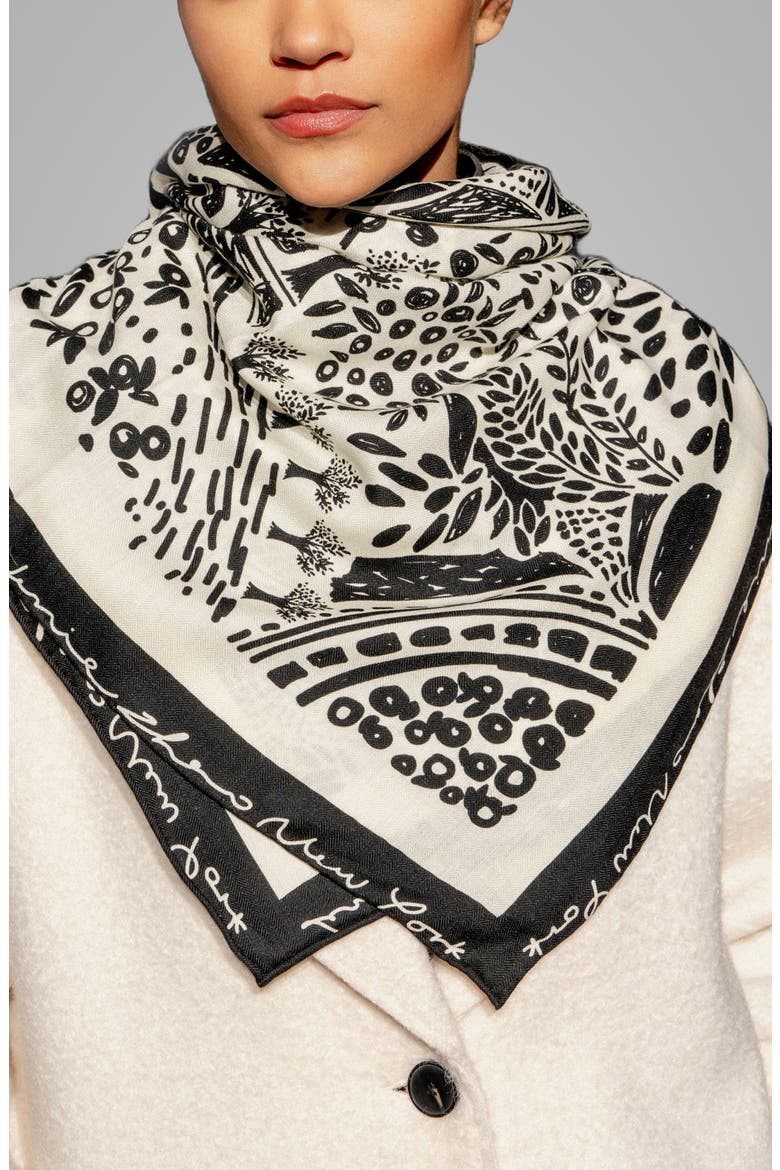Double Sided Wool Silk Scarf Of Black Garden, Alternate, color, Black