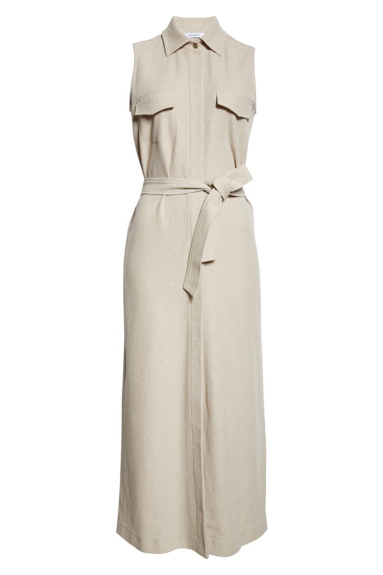 Lampo Belted Sleeveless Cotton Jersey Maxi Shirtdress, Alternate, color, BEIGE