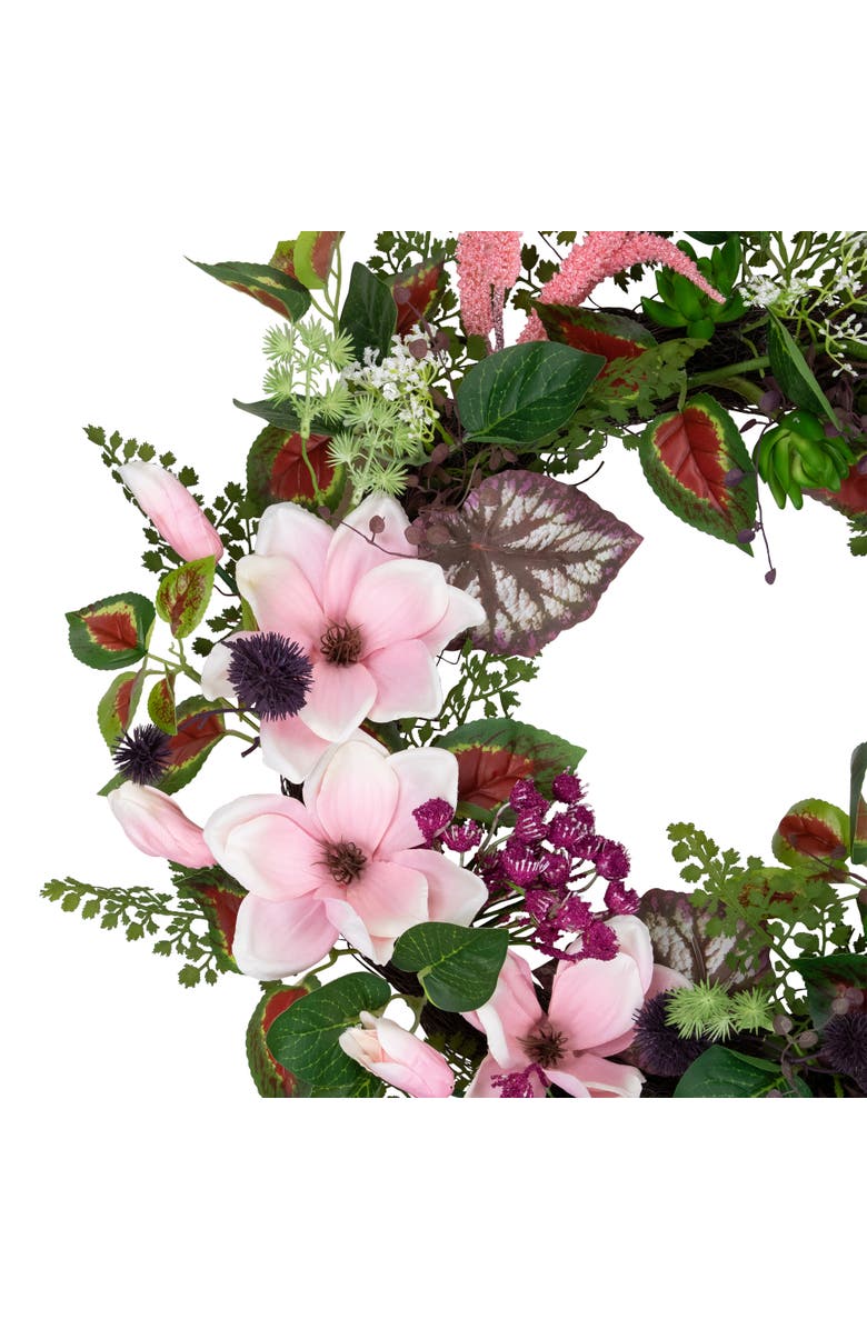 Northlight Artificial Astilbe and Thistle Mixed Spring Floral Wreath - 24", Alternate, color, Green