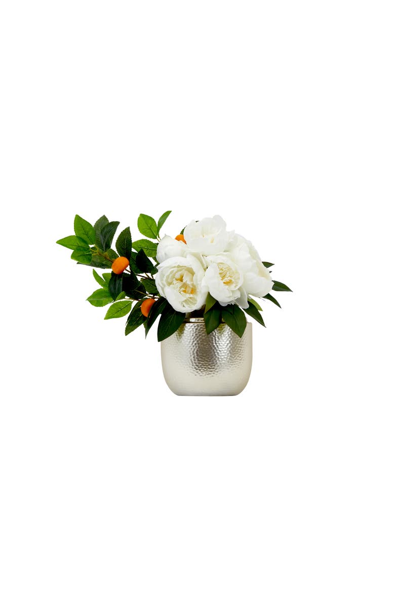 16-in Artificial Peony Dahlia Arrangement white Vase, Main, color, White