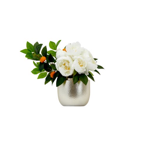 16-in Artificial Peony Dahlia Arrangement white Vase