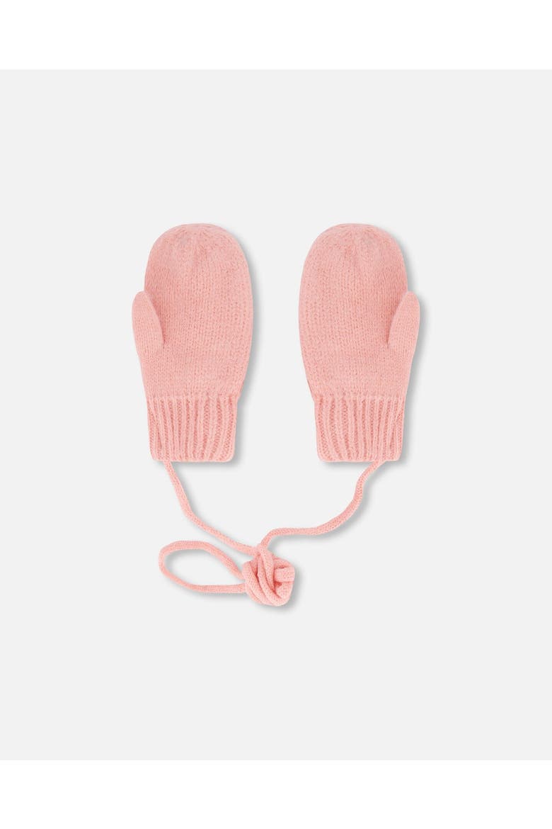Baby Girl's Knitted Mittens With String Pink, Alternate, color, Strawberry Ice