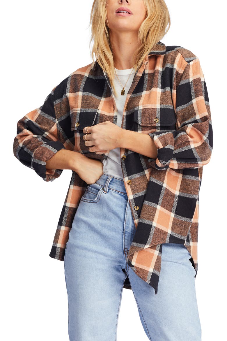 So Stoked Oversize Plaid Flannel Shirt, Main, color, TAN