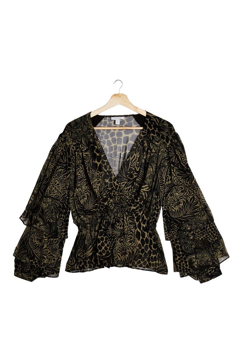 Idol Animal Print Ruffle Blouse, Alternate, color, OLIVE MULTI