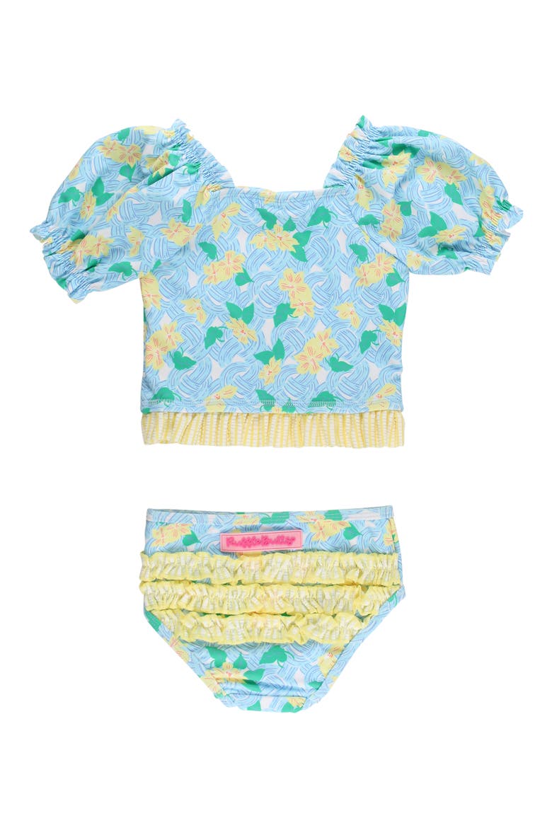 Kids' Blooming Basket Puff Sleeve Ruffle Two-Piece Swimsuit, Alternate, color, BLUE