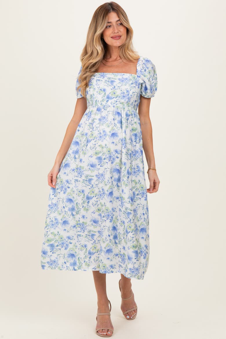 Floral Crisscross Back Midi Dress, Alternate, color, Blue