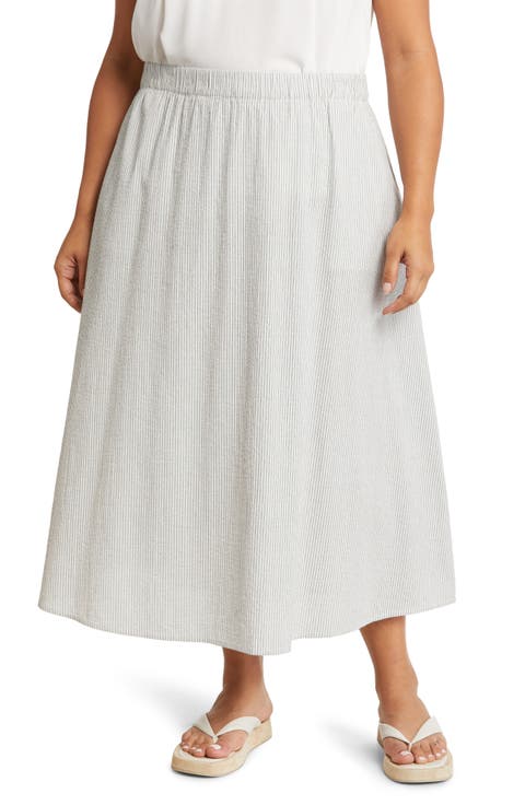 Midi bubble linen patchwork skirt for women 4363