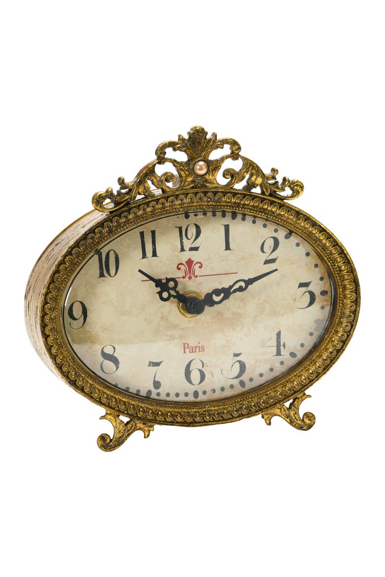 Decorative Antiqued Mantel Clock, Main, color, Gold