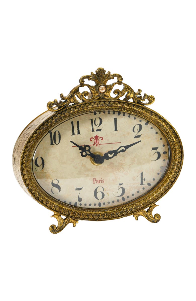 Storied Home Decorative Antiqued Mantel Clock, Main, color, Gold