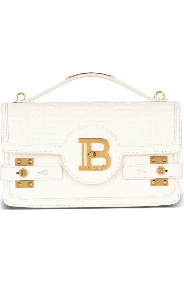 Balmain B-Buzz 24 Monogram Embossed Leather Top Handle Bag, Main, color,